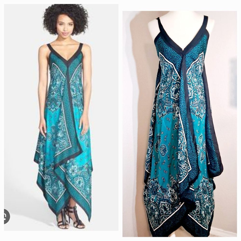 MICHAEL Michael Kors Silk Blue and Black Asymmetrical Sundress Size S/M